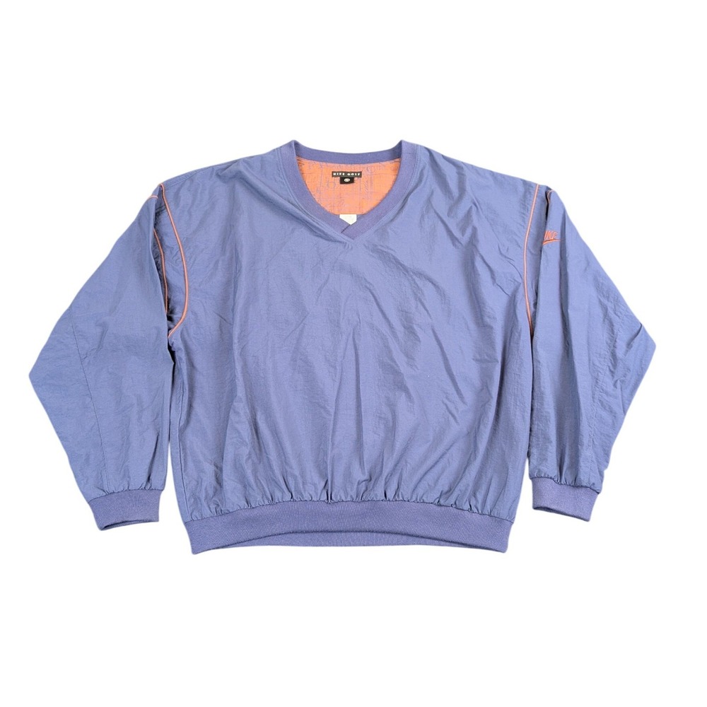 Vintage Nike Golf Windbreaker Pullover Mens XL Blue Purple V-Neck Nylon Logo